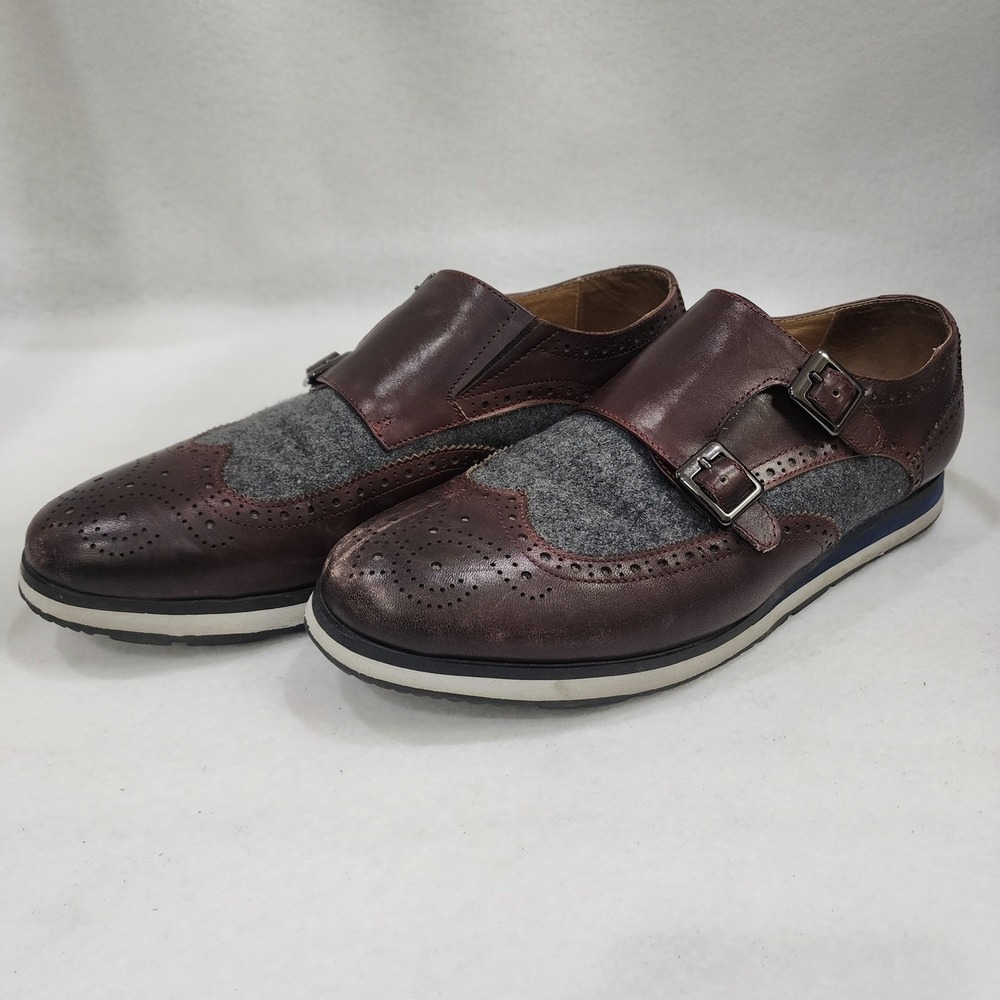 Marc Nolan Palmer Monk Strap Mens 8 Burgundy Leather Double Wingtip Dress Shoes
